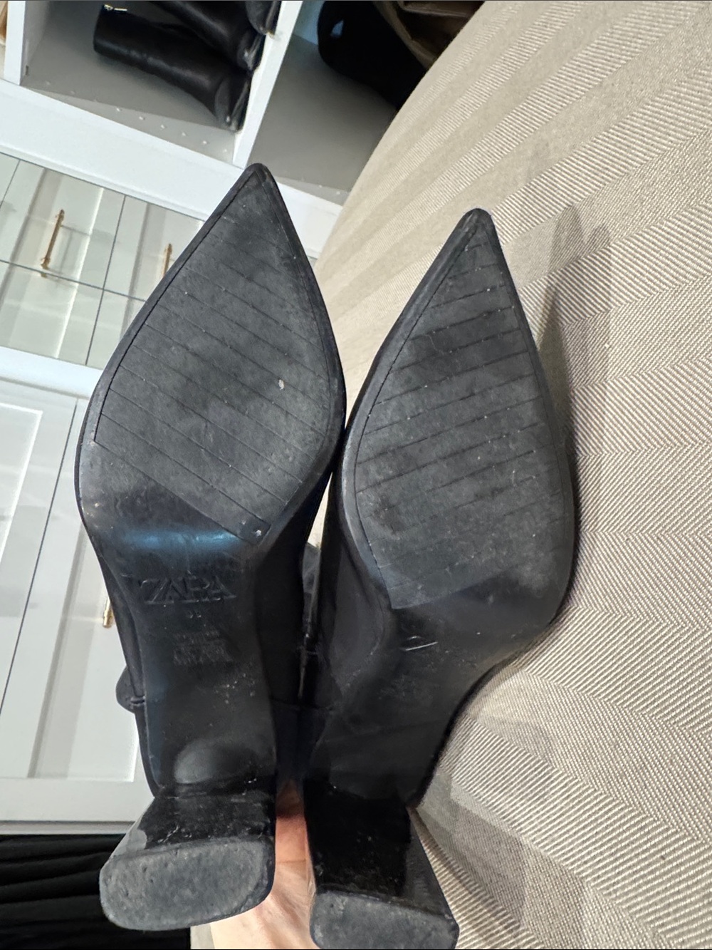 Zara Black Pointed Toe Mid-Calf Heeled Boots - Picture 4 of 5